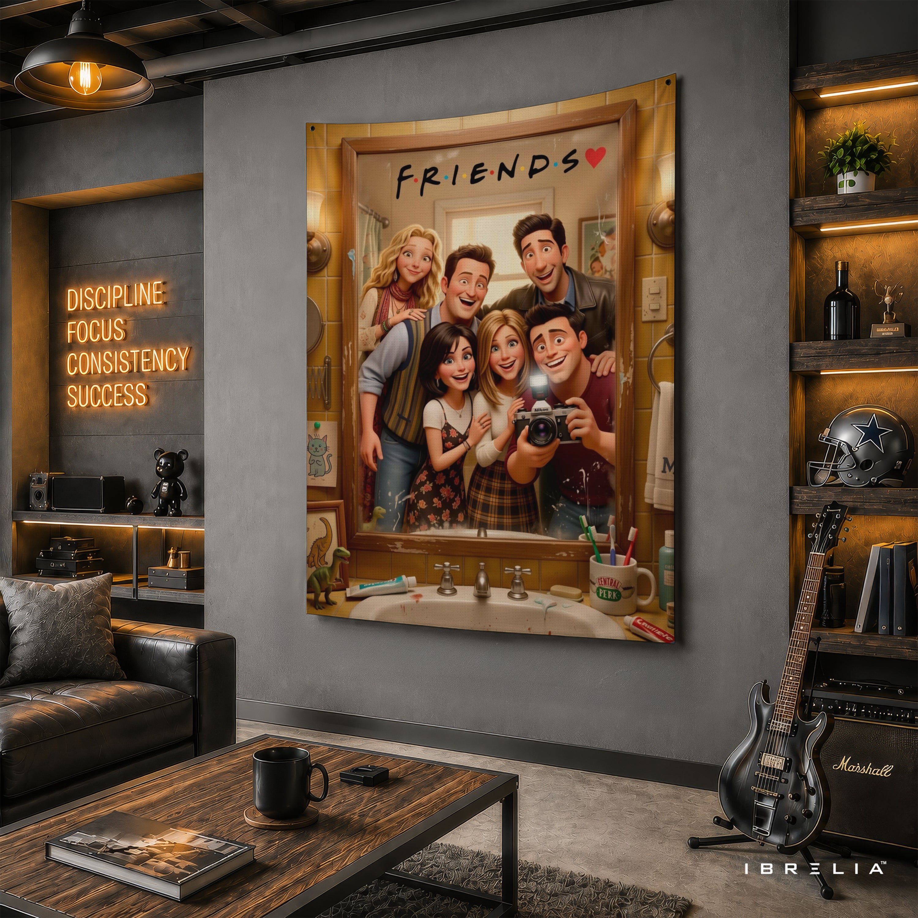 Friends Cartoon Mirror Selfie Wall Tapestry – Cute Animated Friends Wall Hanging