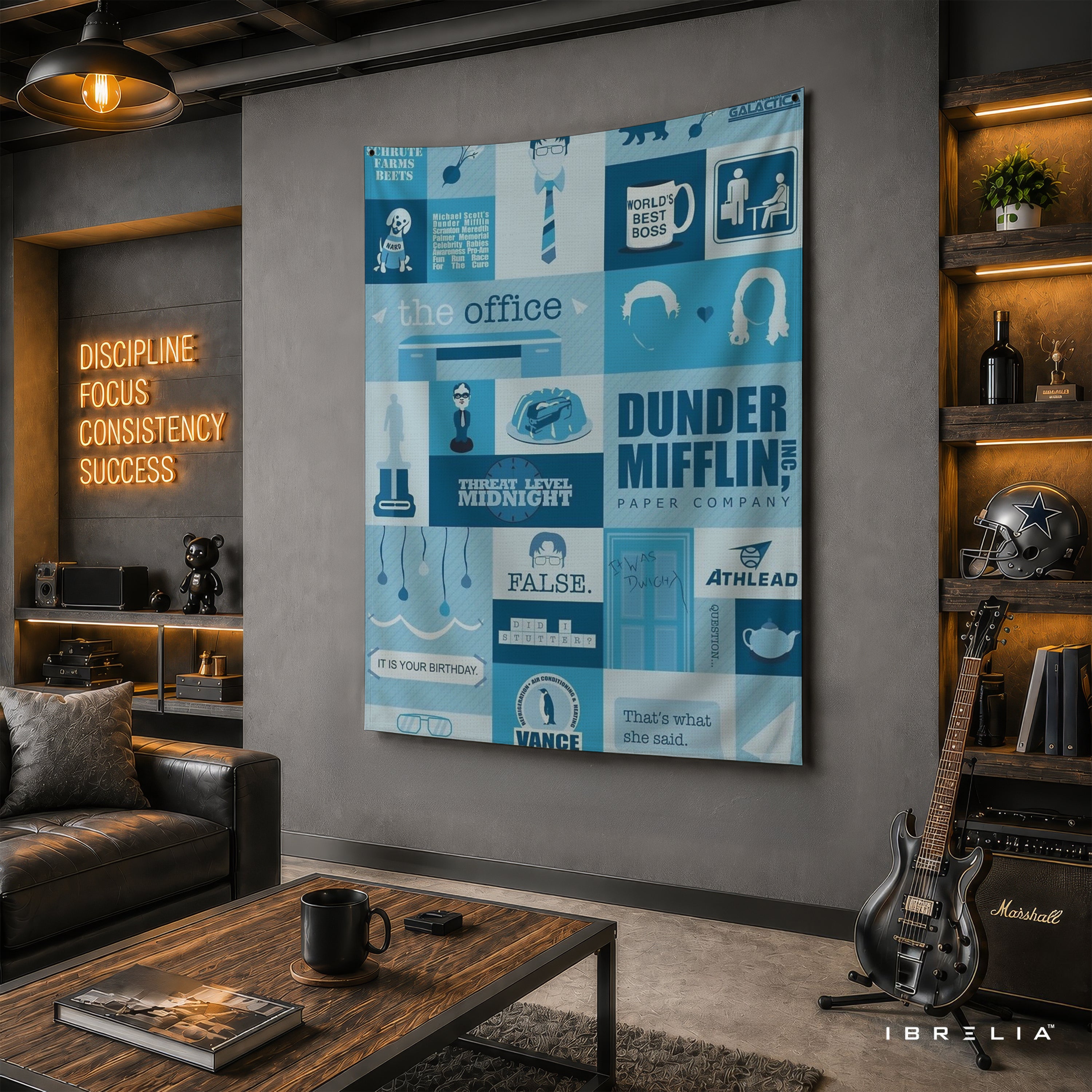 The Office Icons Collage Wall Tapestry | Premium Heavyweight Jute Fabric Wall Hanging