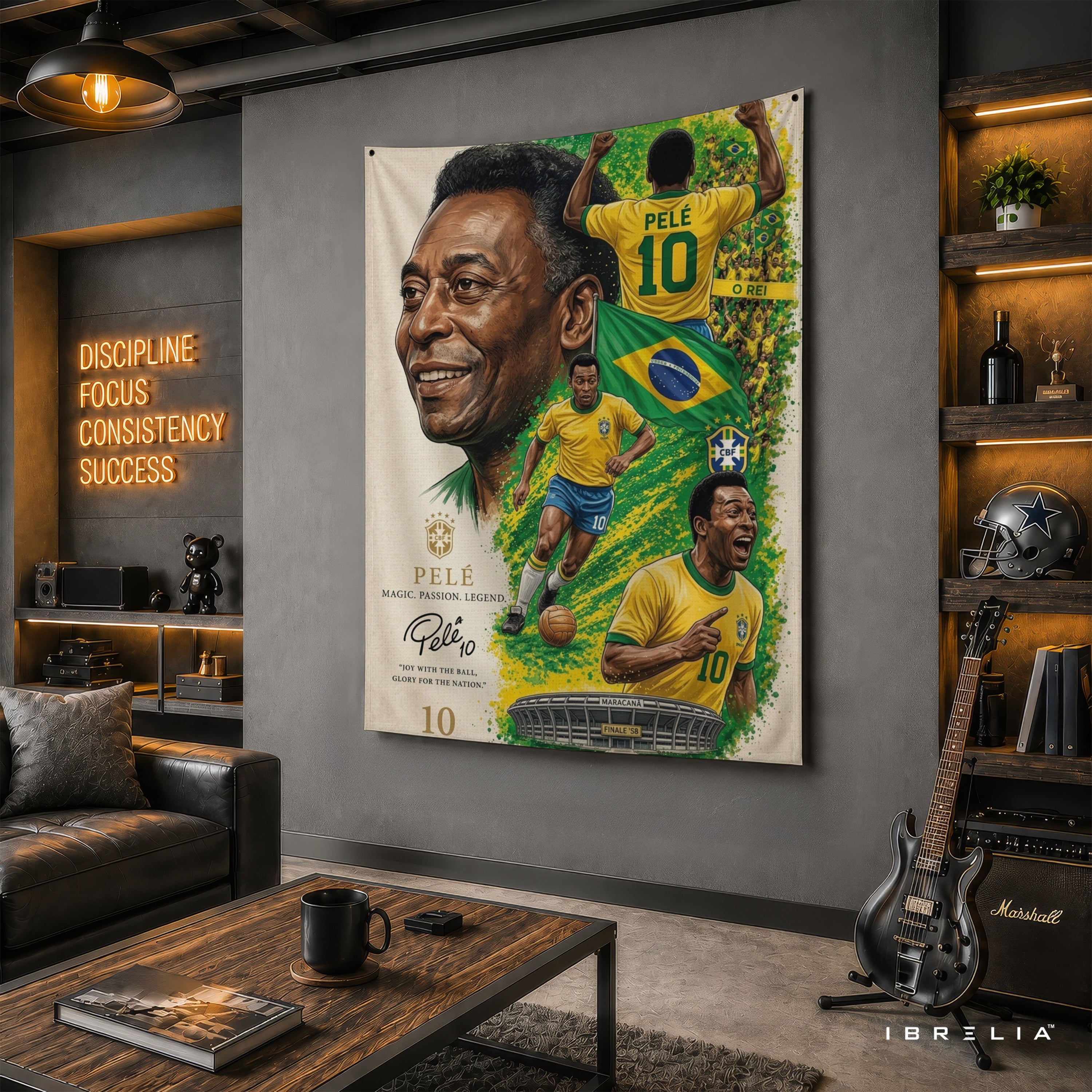 Pelé Brazil Legend Wall Tapestry | Premium Heavyweight Jute Fabric Wall Hanging
