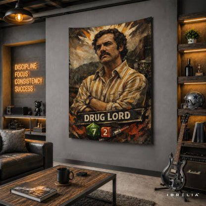Pablo Escobar Drug Lord Wall Tapestry | Premium Heavyweight Jute Fabric Wall Hanging