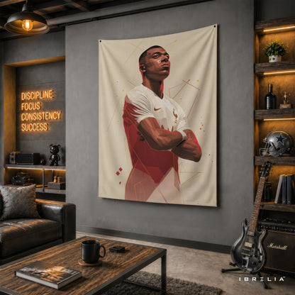 Kylian Mbappé Minimalist Portrait Wall Tapestry | Premium Heavyweight Jute Fabric Wall Hanging