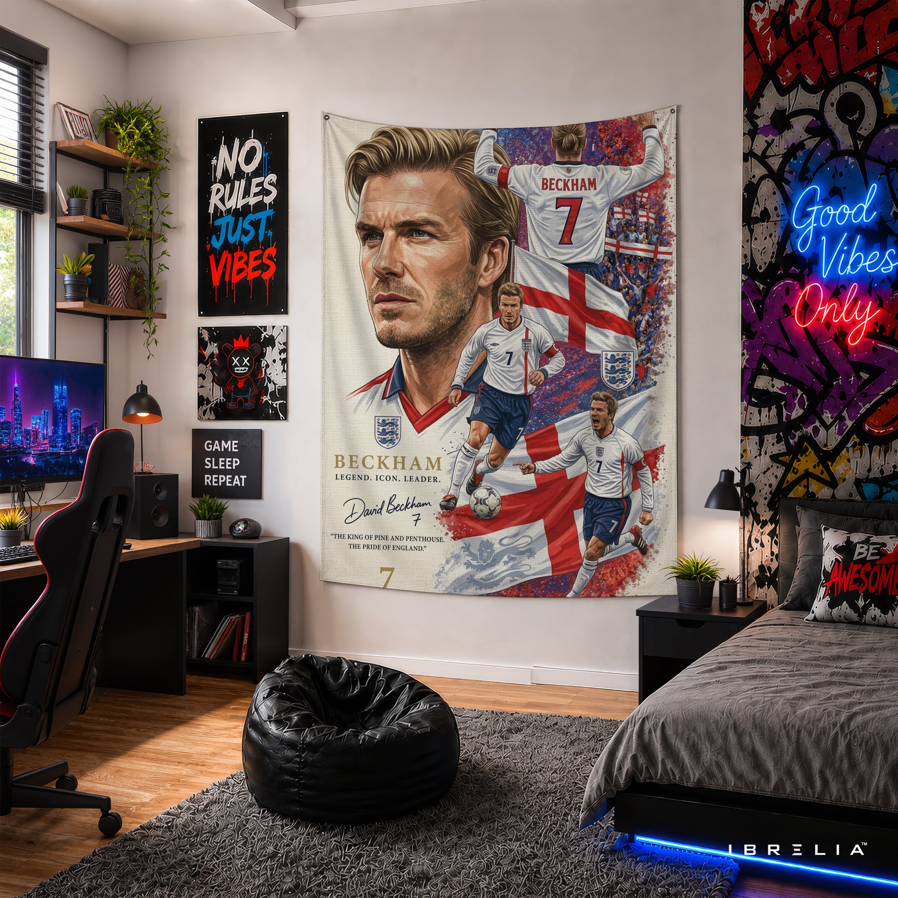 David Beckham England Legend Wall Tapestry | Premium Heavyweight Jute Fabric Wall Hanging