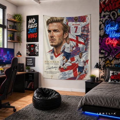 David Beckham England Legend Wall Tapestry | Premium Heavyweight Jute Fabric Wall Hanging