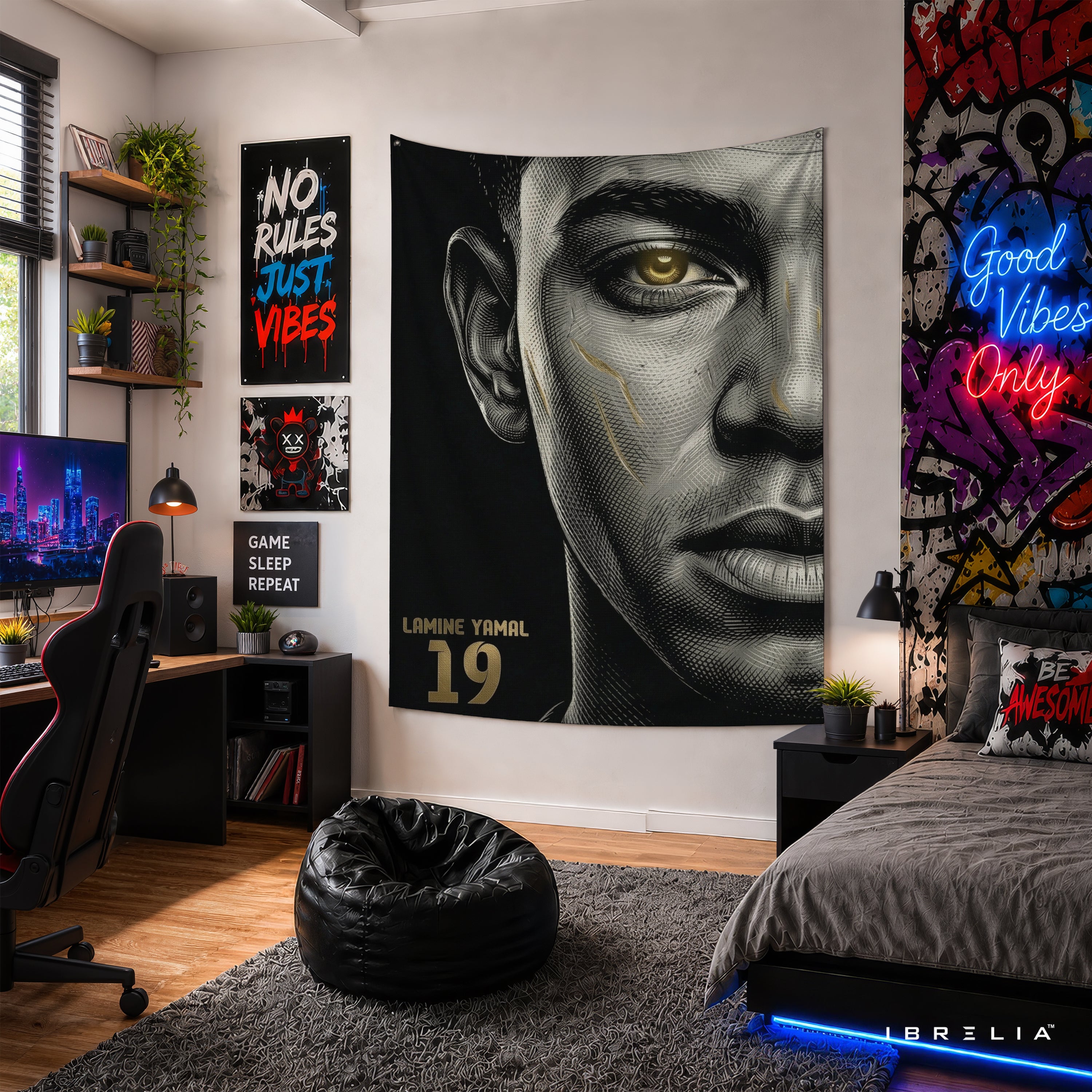 Lamine Yamal Minimalist Portrait Wall Tapestry | Premium Heavyweight Jute Fabric Wall Hanging