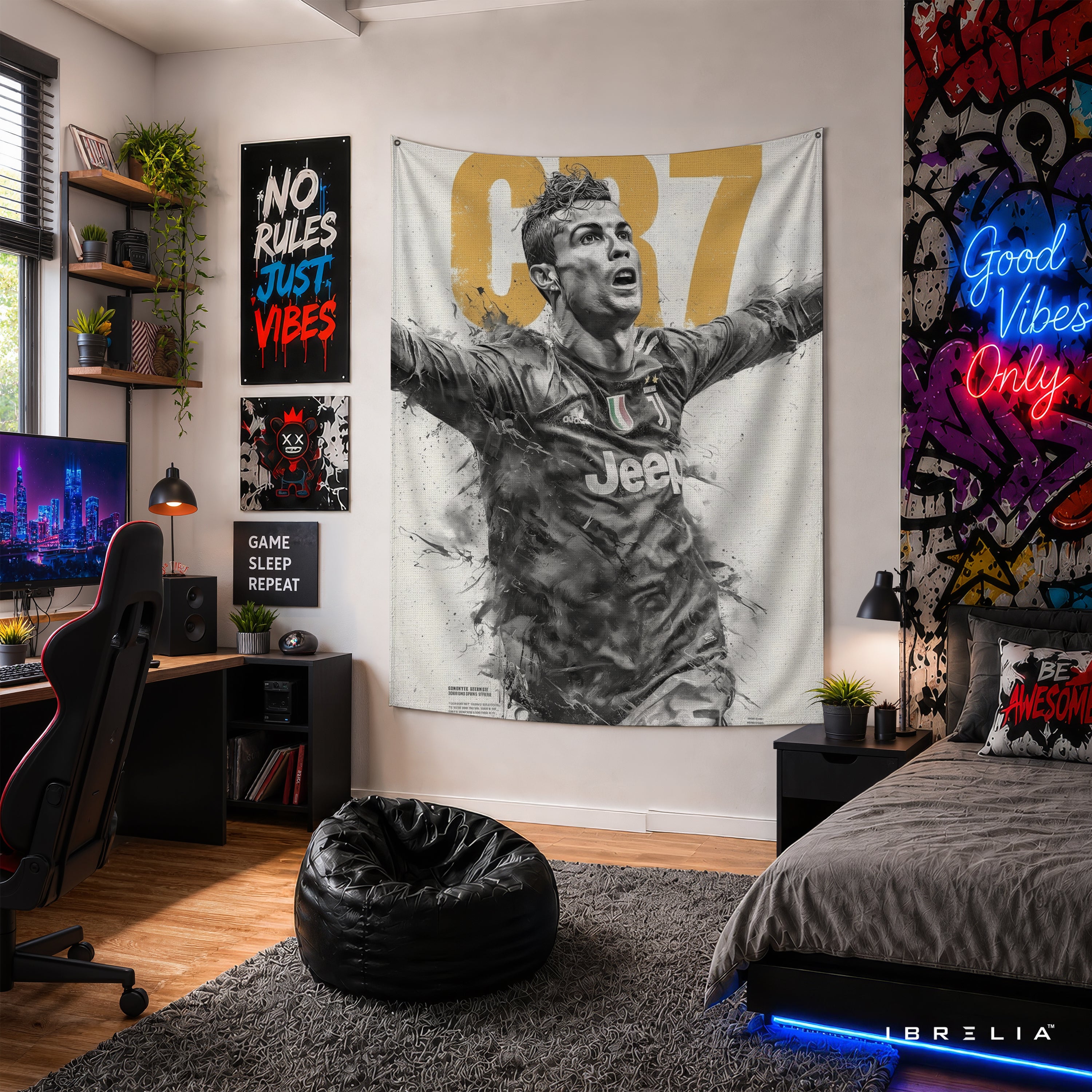 Cristiano Ronaldo CR7 Juventus Wall Tapestry | Premium Heavyweight Jute Fabric Wall Hanging