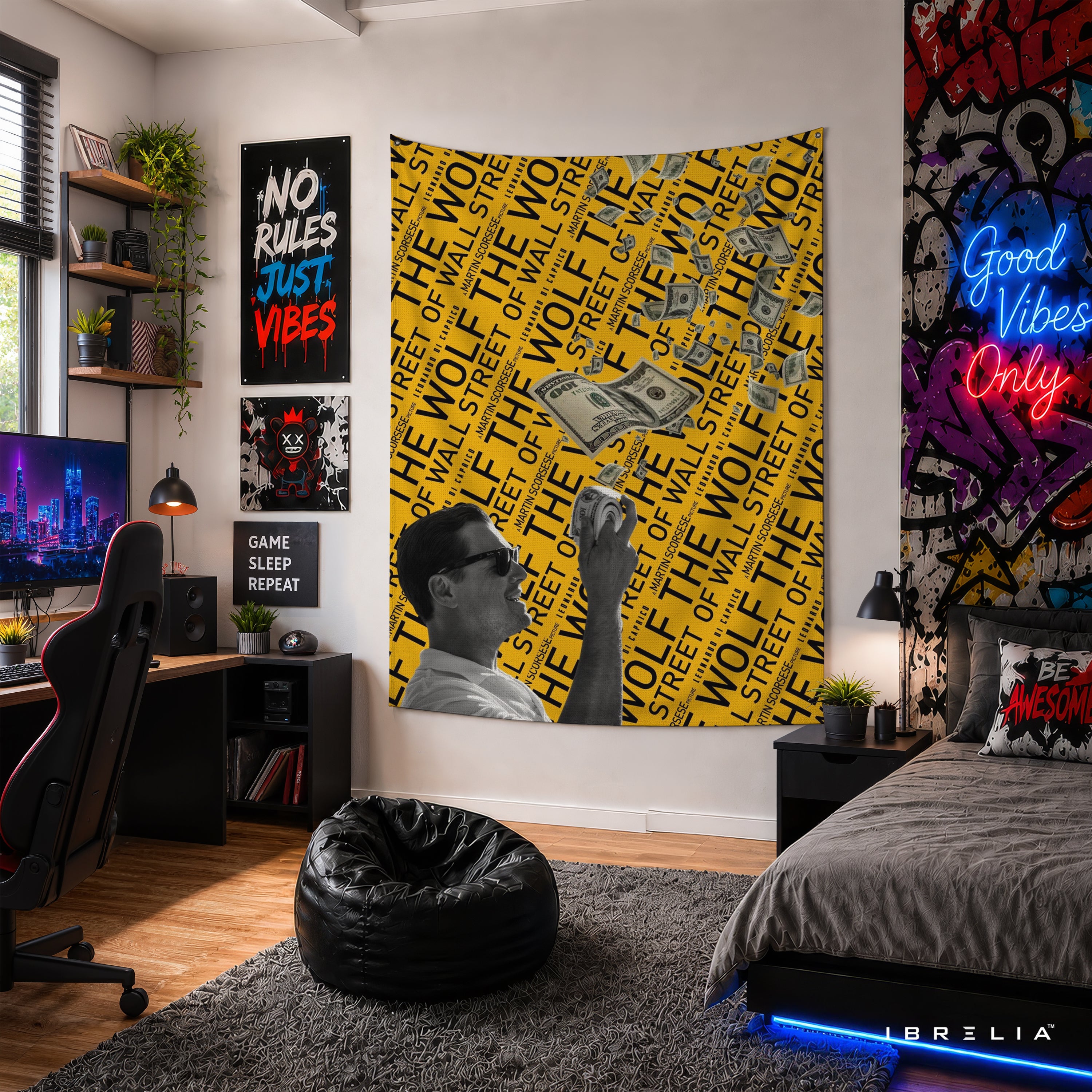 The Wolf of Wall Street Money Rain Wall Tapestry – Premium Motivational Wall Hanging for Home, Office & Gaming Room