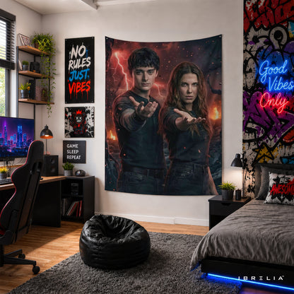 Stranger Things Eleven & Mike Wall Tapestry – Psychic Power Fan Art Wall Hanging