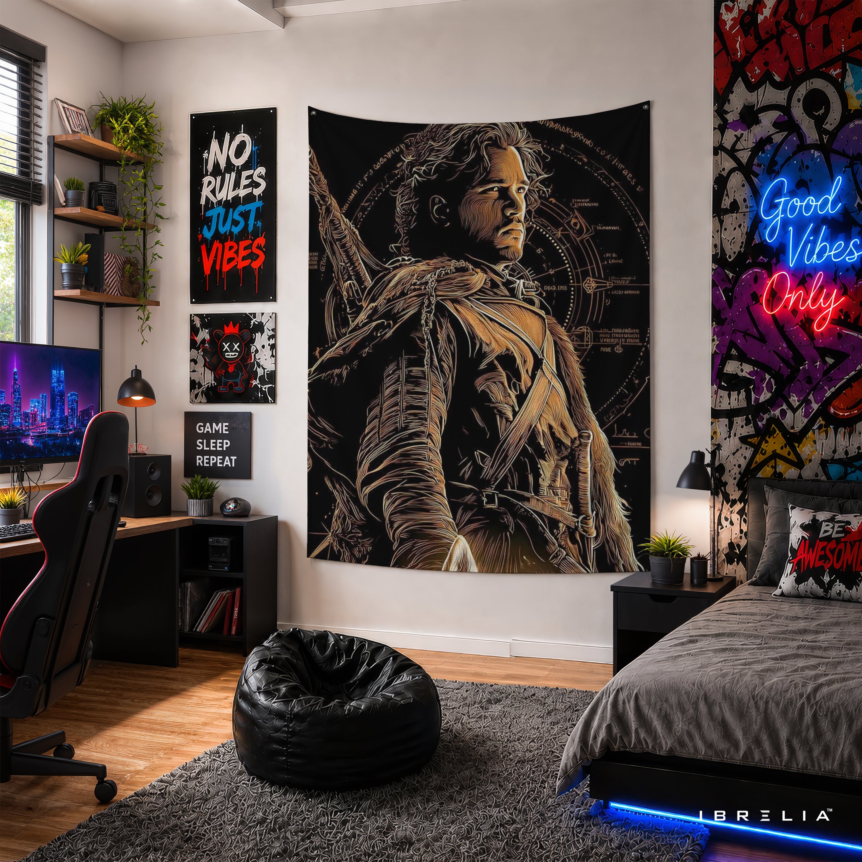Jon Snow Warrior Game of Thrones Wall Tapestry | Premium Heavyweight Jute Fabric Wall Hanging