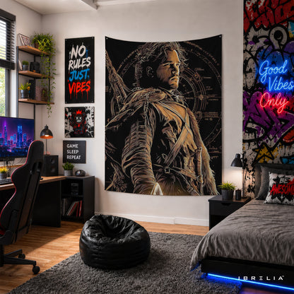Jon Snow Warrior Game of Thrones Wall Tapestry | Premium Heavyweight Jute Fabric Wall Hanging