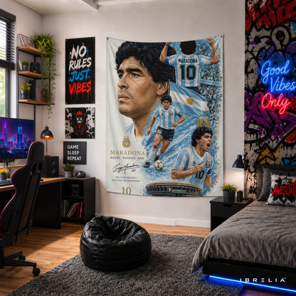 Diego Maradona Argentina Legend Wall Tapestry | Premium Heavyweight Jute Fabric Wall Hanging
