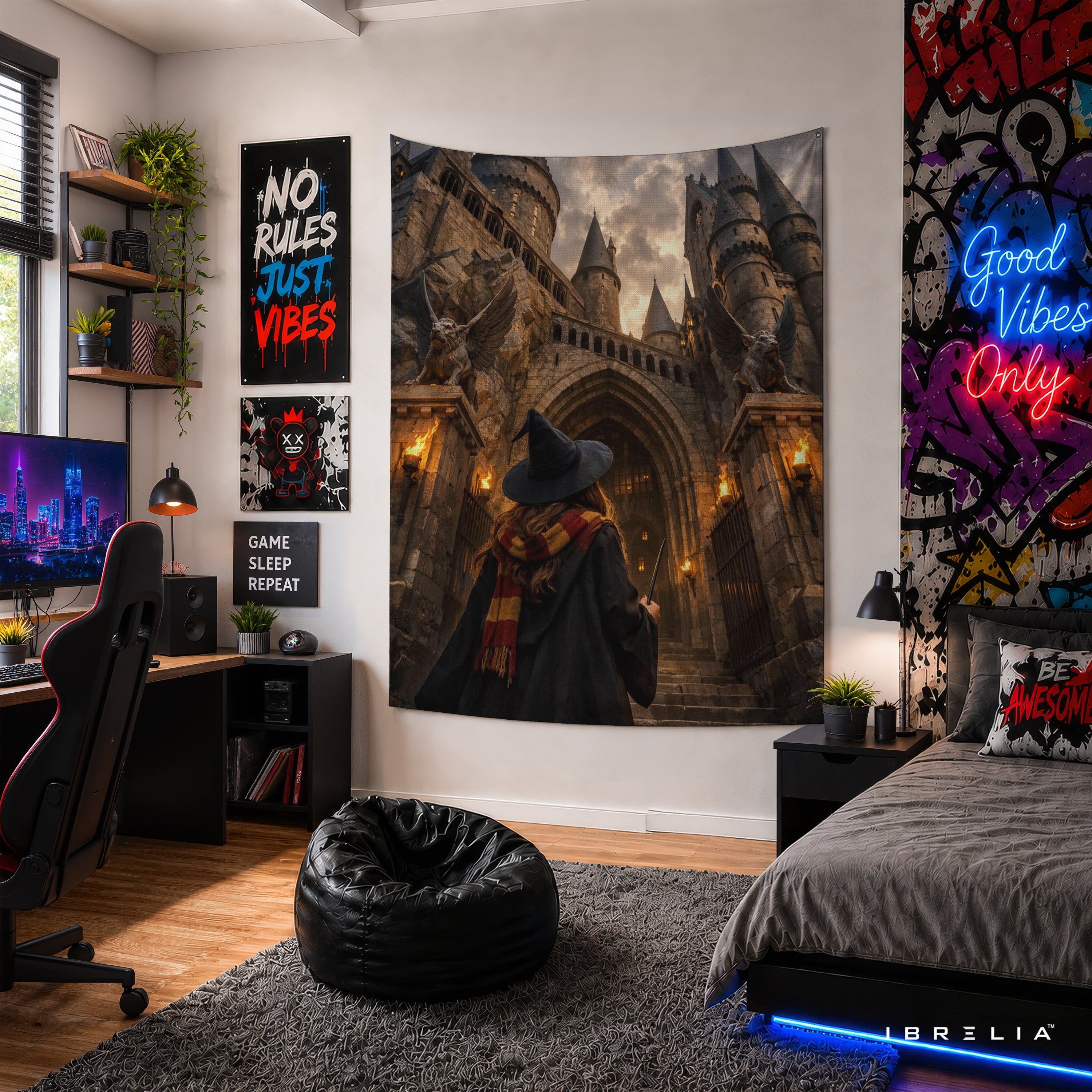 Harry Potter Hogwarts Castle Entrance Wall Tapestry – Premium Fantasy Wall Hanging & Home Decor in Pakistan