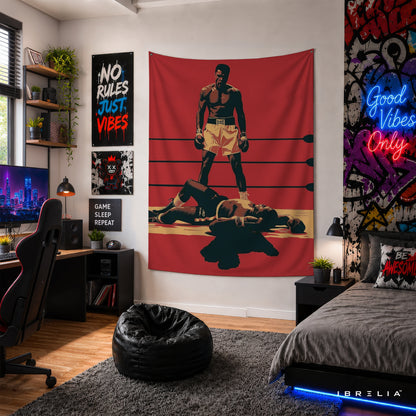 Muhammad Ali Iconic Knockout Wall Tapestry | Premium Heavyweight Jute Fabric Wall Hanging