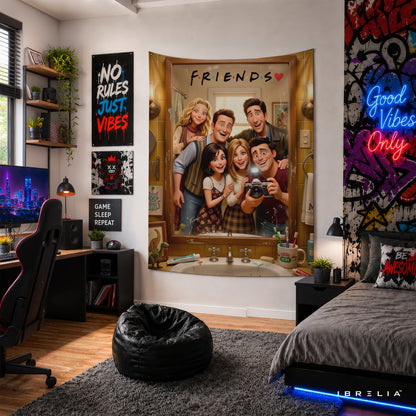 Friends Cartoon Mirror Selfie Wall Tapestry – Cute Animated Friends Wall Hanging