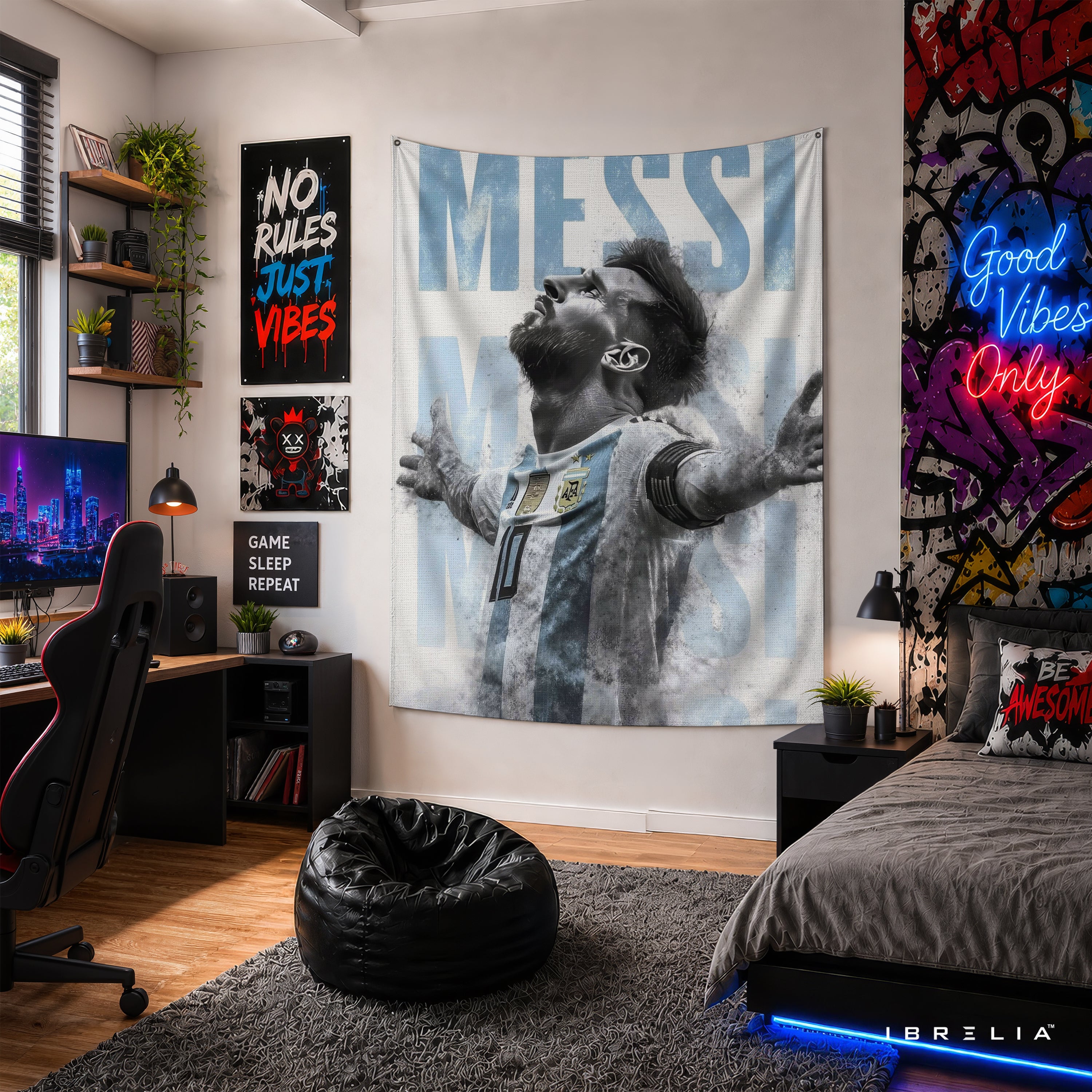 Lionel Messi Argentina Wall Tapestry | Premium Heavyweight Jute Fabric Wall Hanging