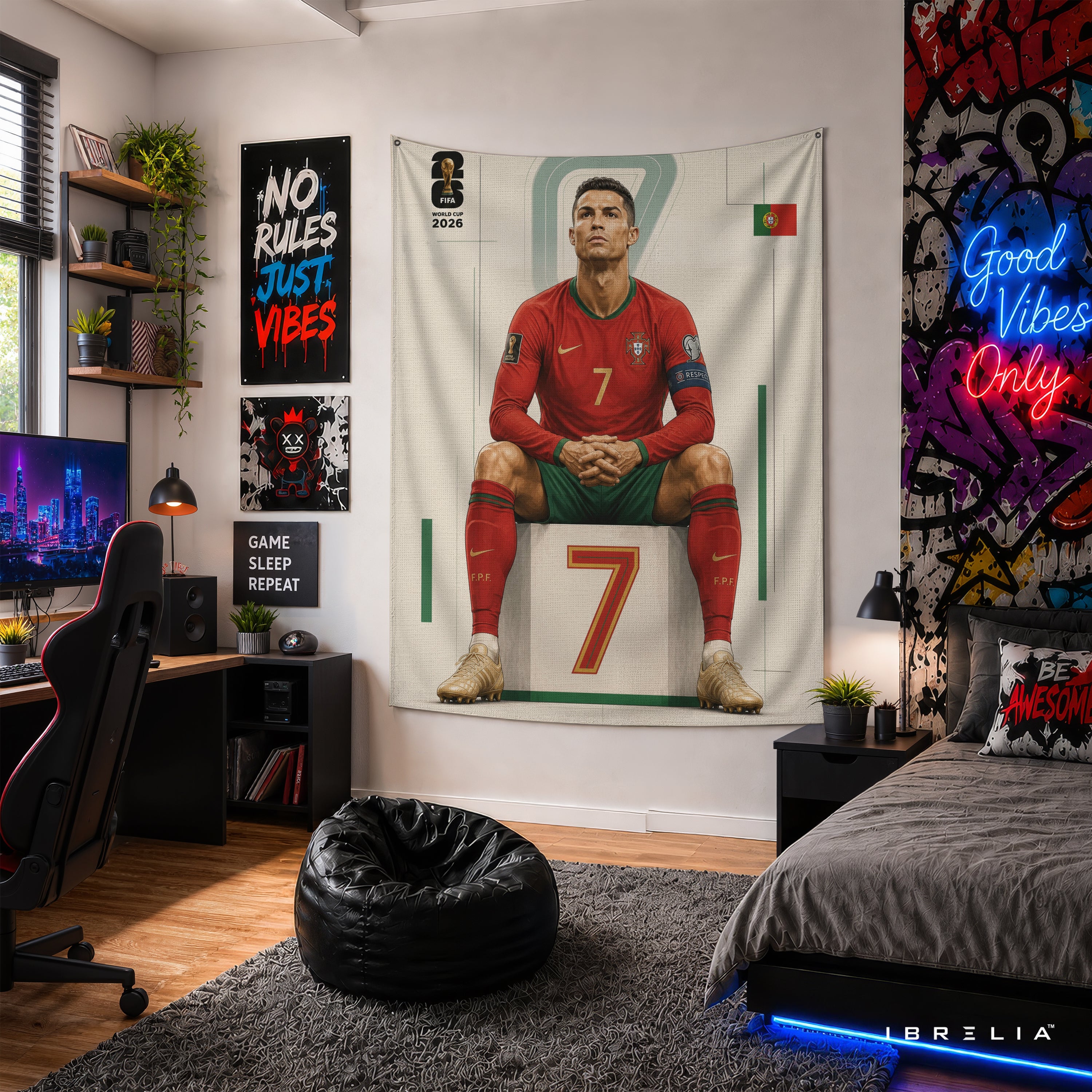 Cristiano Ronaldo Portugal 2026 Wall Tapestry | Premium Heavyweight Jute Fabric Wall Hanging