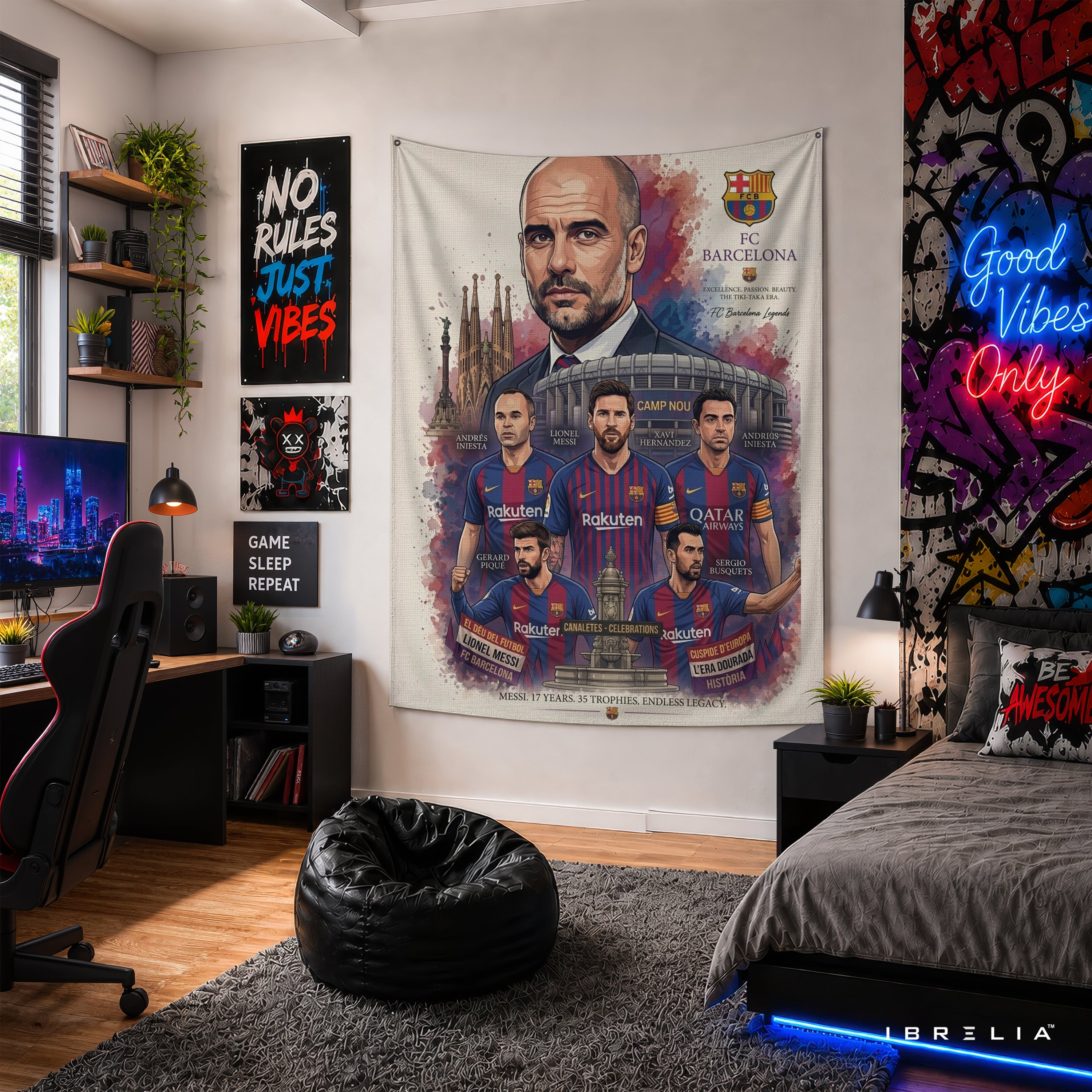Pep Guardiola FC Barcelona Legend Wall Tapestry | Premium Heavyweight Jute Fabric Wall Hanging