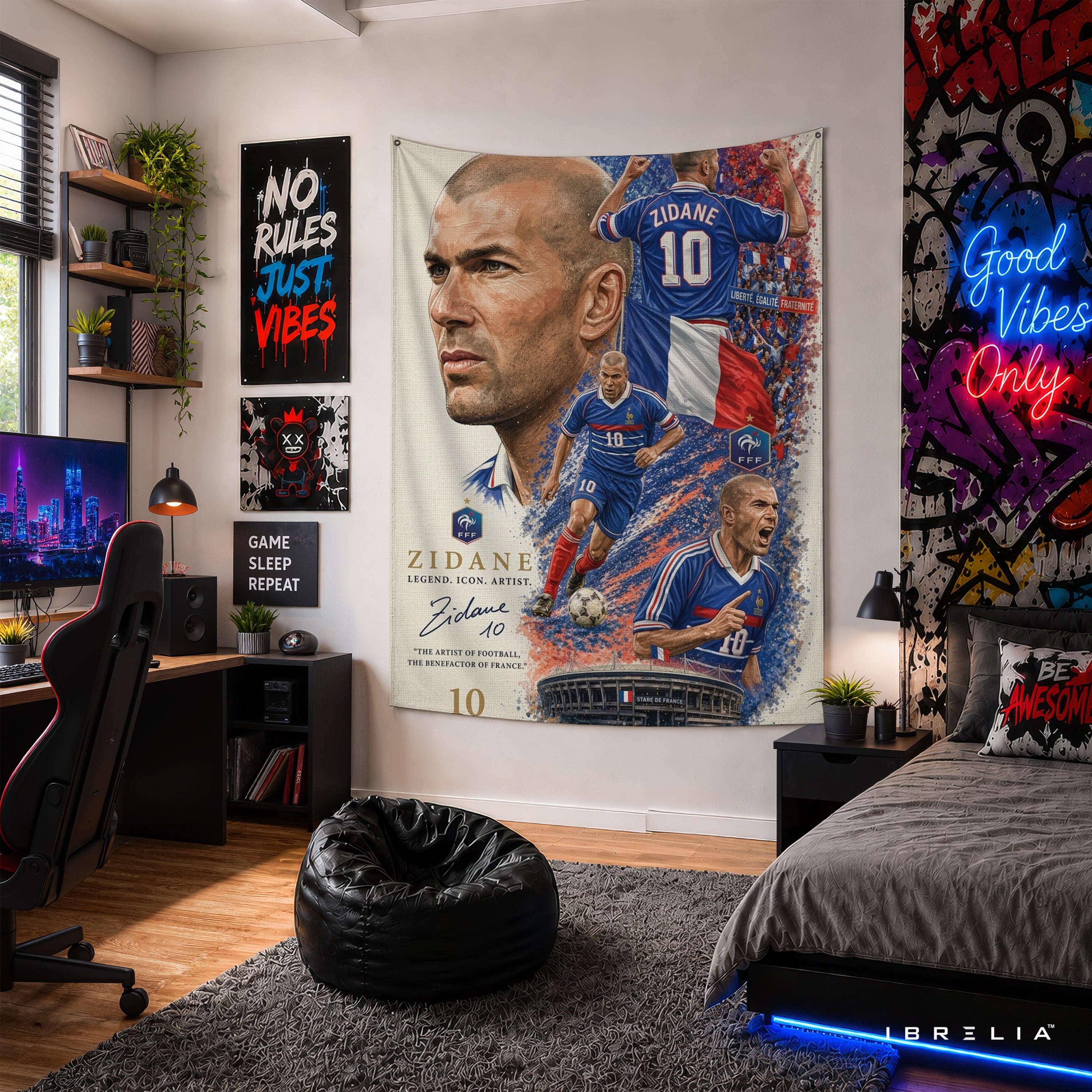 Zinedine Zidane France Legend Wall Tapestry | Premium Heavyweight Jute Fabric Wall Hanging