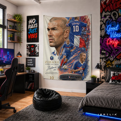 Zinedine Zidane France Legend Wall Tapestry | Premium Heavyweight Jute Fabric Wall Hanging