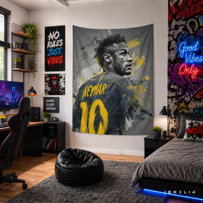 Neymar Abstract Number 10 Wall Tapestry | Premium Heavyweight Jute Fabric Wall Hanging