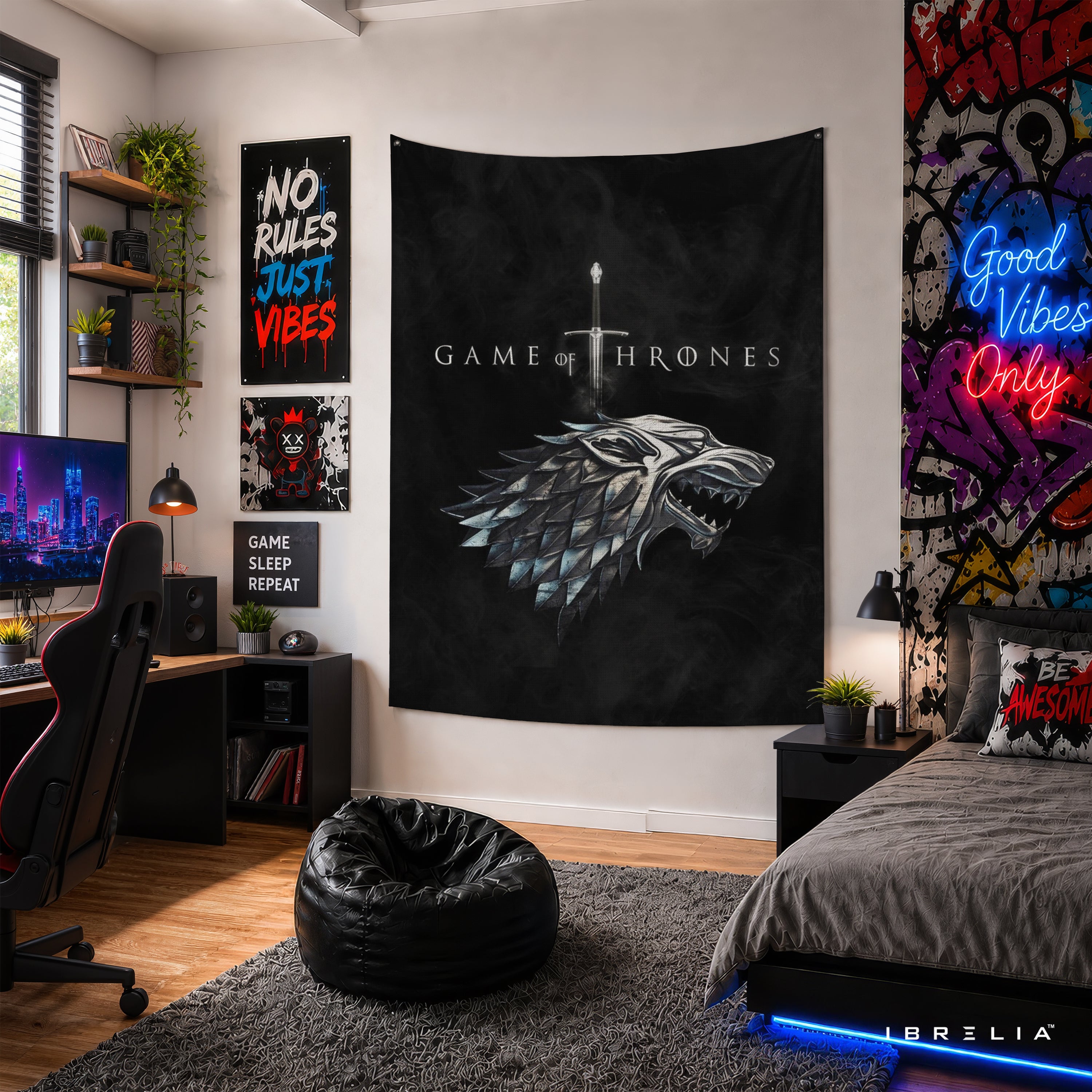 House Stark Sigil Game of Thrones Wall Tapestry | Premium Heavyweight Jute Fabric Wall Hanging