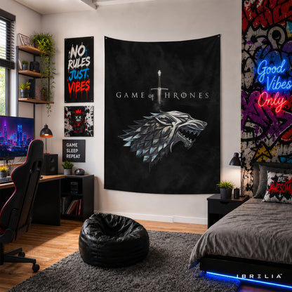 House Stark Sigil Game of Thrones Wall Tapestry | Premium Heavyweight Jute Fabric Wall Hanging