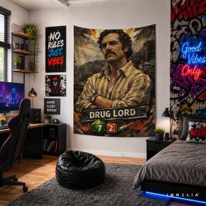 Pablo Escobar Drug Lord Wall Tapestry | Premium Heavyweight Jute Fabric Wall Hanging