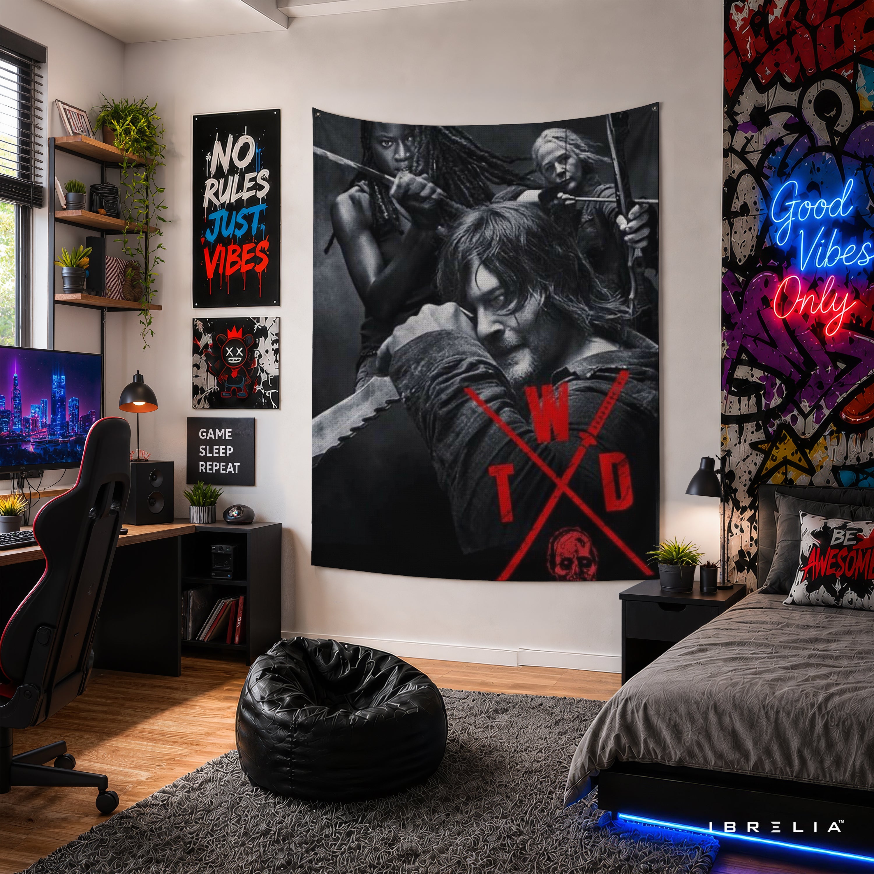 The Walking Dead Heroes Wall Tapestry | Premium Heavyweight Jute Fabric Wall Hanging