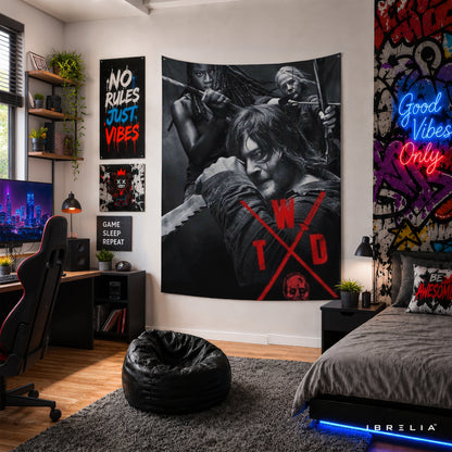 The Walking Dead Heroes Wall Tapestry | Premium Heavyweight Jute Fabric Wall Hanging