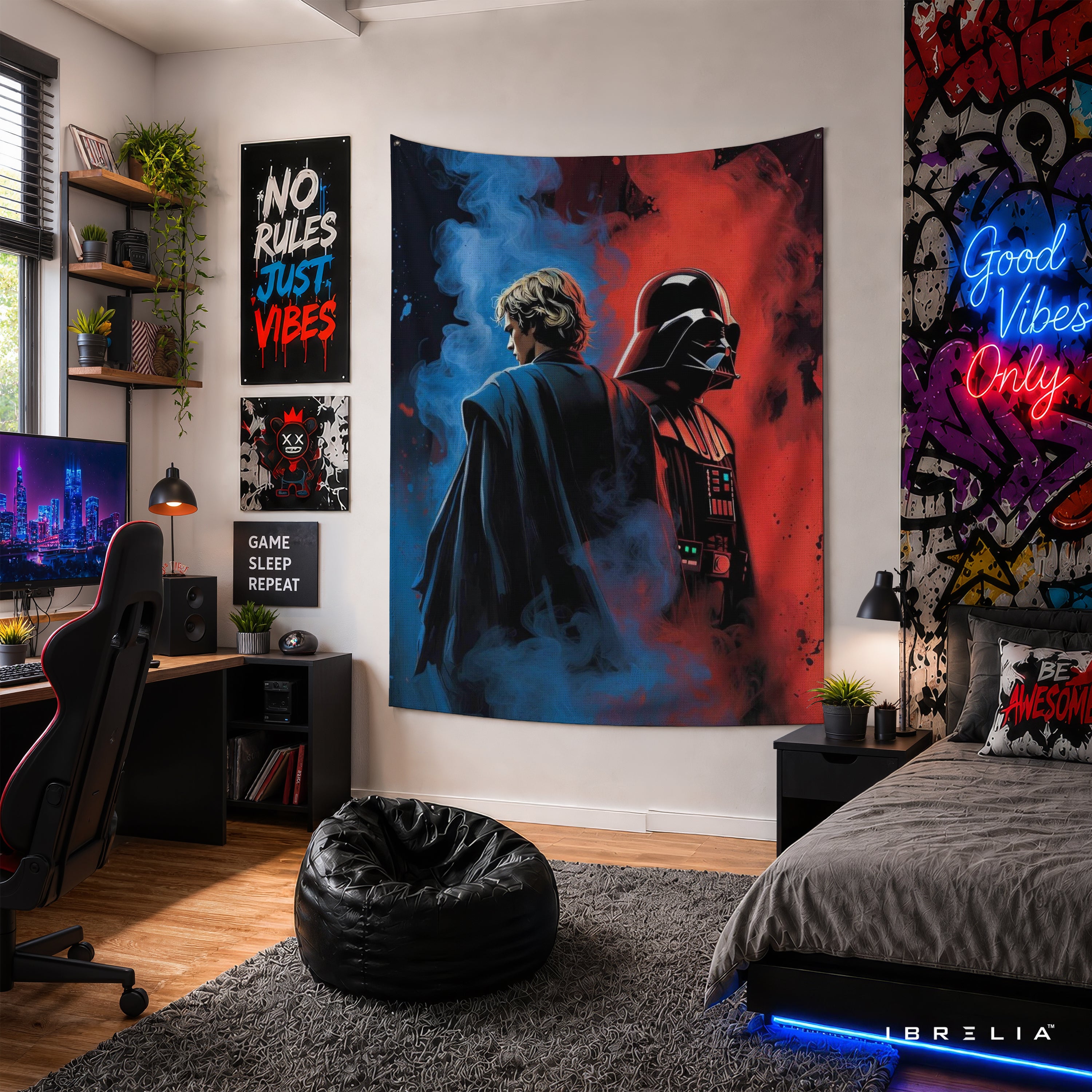 Luke Skywalker & Darth Vader Duality Wall Tapestry – Star Wars Epic Sci-Fi Wall Hanging