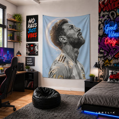 Lionel Messi Divine Aura Wall Tapestry | Premium Heavyweight Jute Fabric Wall Hanging