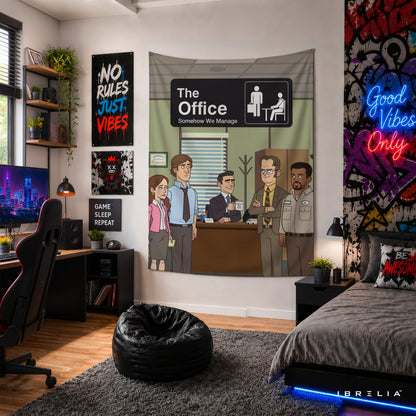 The Office Somehow We Manage Wall Tapestry | Premium Heavyweight Jute Fabric Wall Hanging