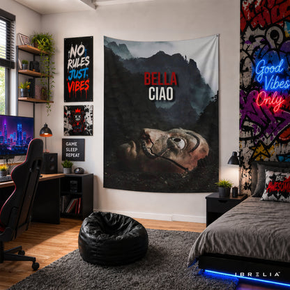 Bella Ciao Money Heist Wall Tapestry | Premium Heavyweight Jute Fabric Wall Hanging