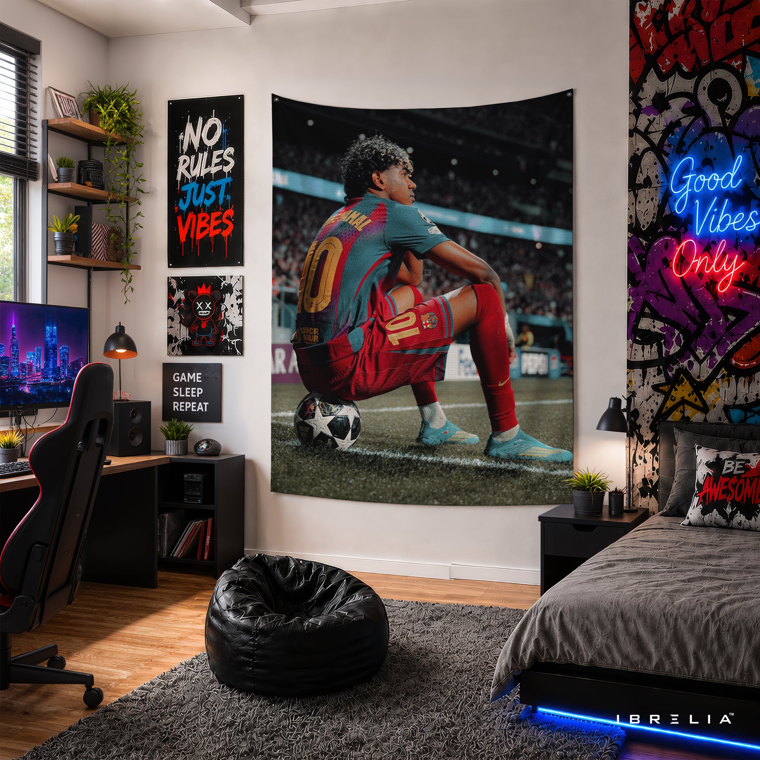 Lamine Yamal Barcelona Stadium Wall Tapestry | Premium Heavyweight Jute Fabric Wall Hanging