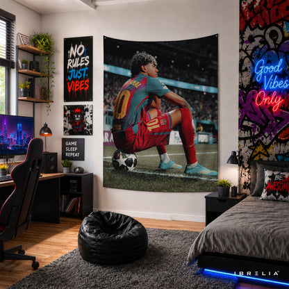 Lamine Yamal Barcelona Stadium Wall Tapestry | Premium Heavyweight Jute Fabric Wall Hanging