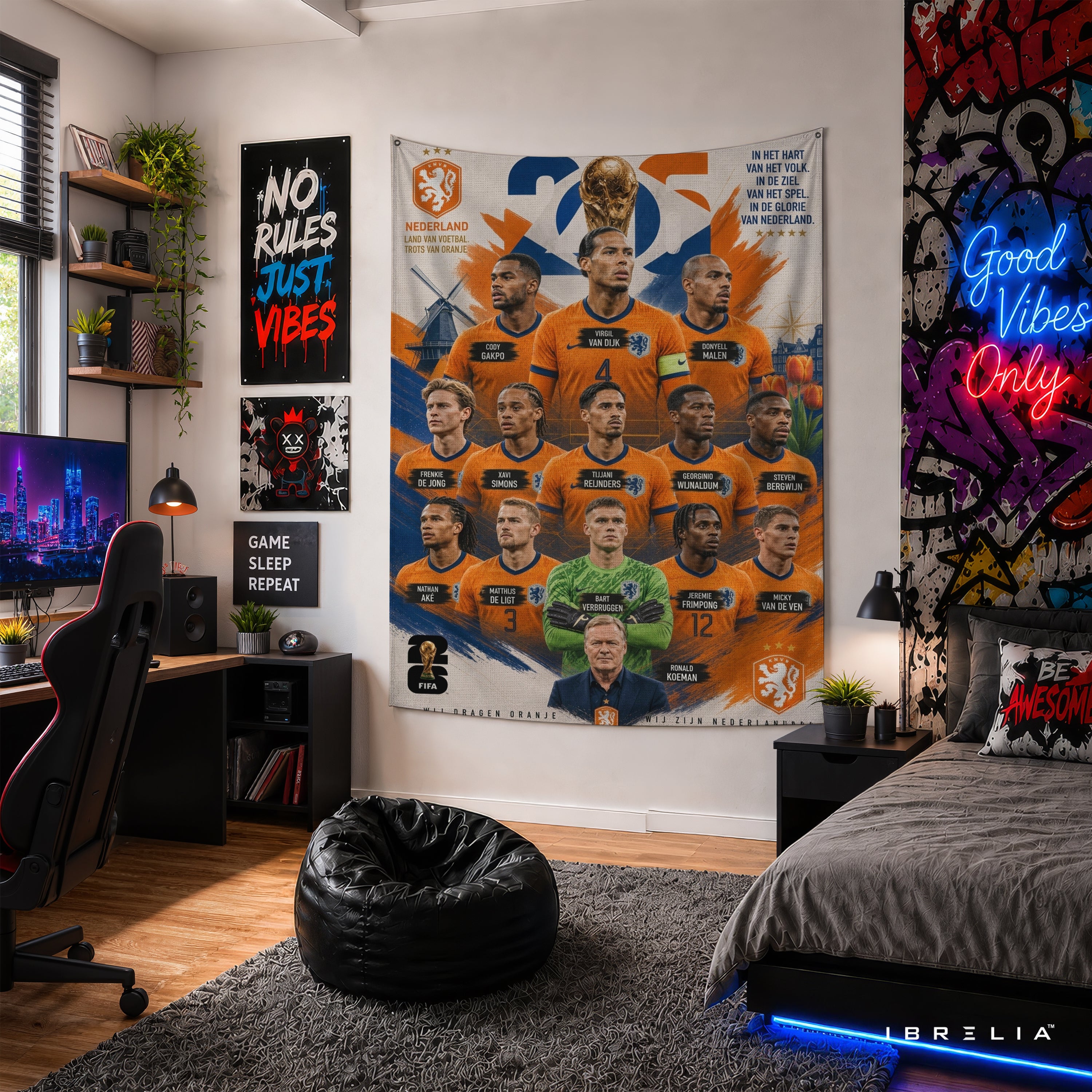 Netherlands National Football Team Legends Wall Tapestry | Premium Heavyweight Jute Fabric Wall Hanging