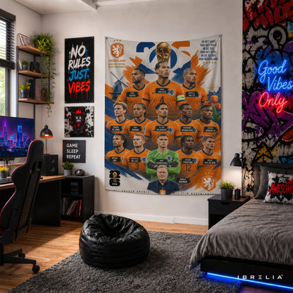 Netherlands National Football Team Legends Wall Tapestry | Premium Heavyweight Jute Fabric Wall Hanging