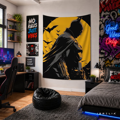 Batman Dark Moon Silhouette Wall Tapestry – Premium Superhero Wall Hanging & Home Decor in Pakistan