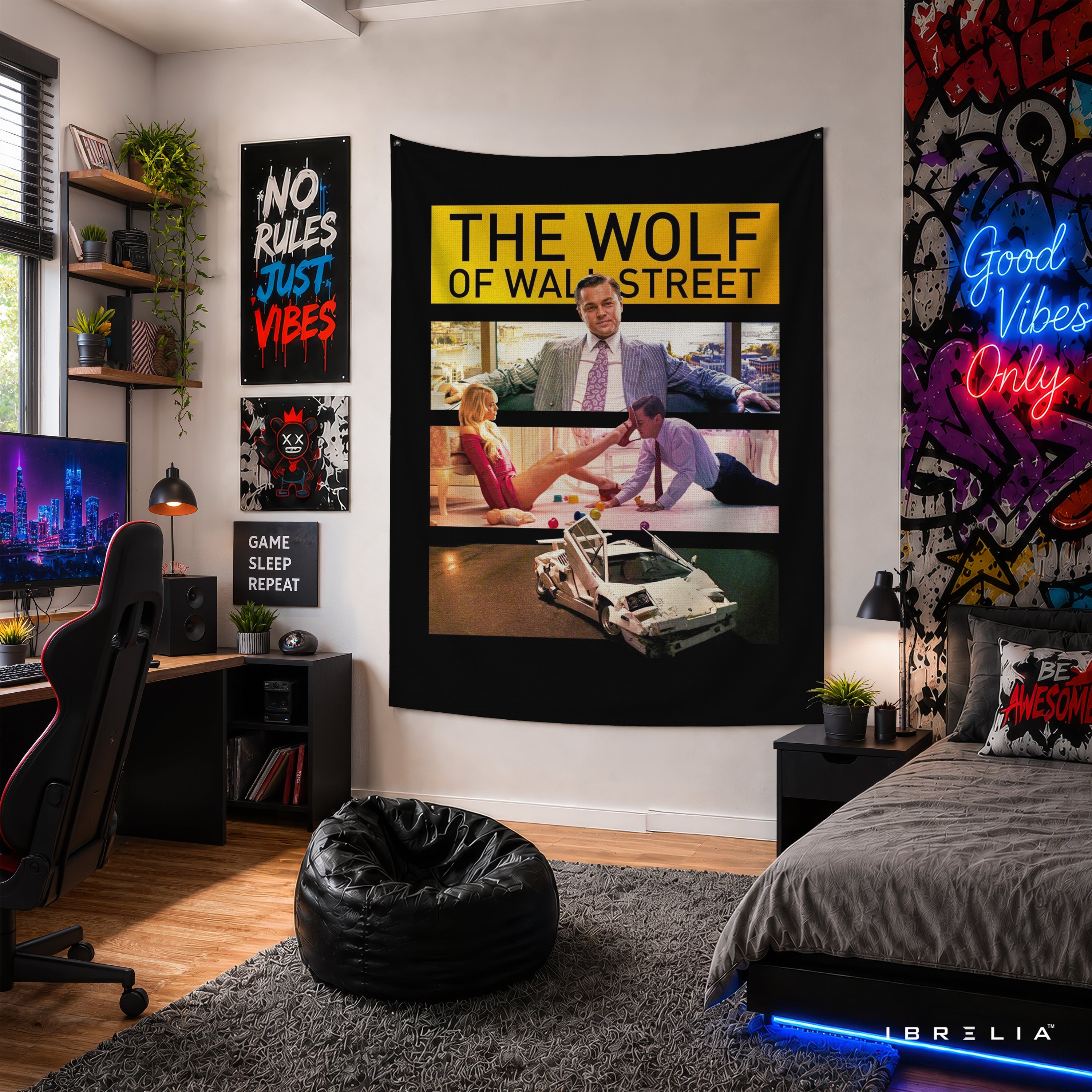 The Wolf of Wall Street Movie Scenes Wall Tapestry – Iconic Cinema Collage Wall Hanging