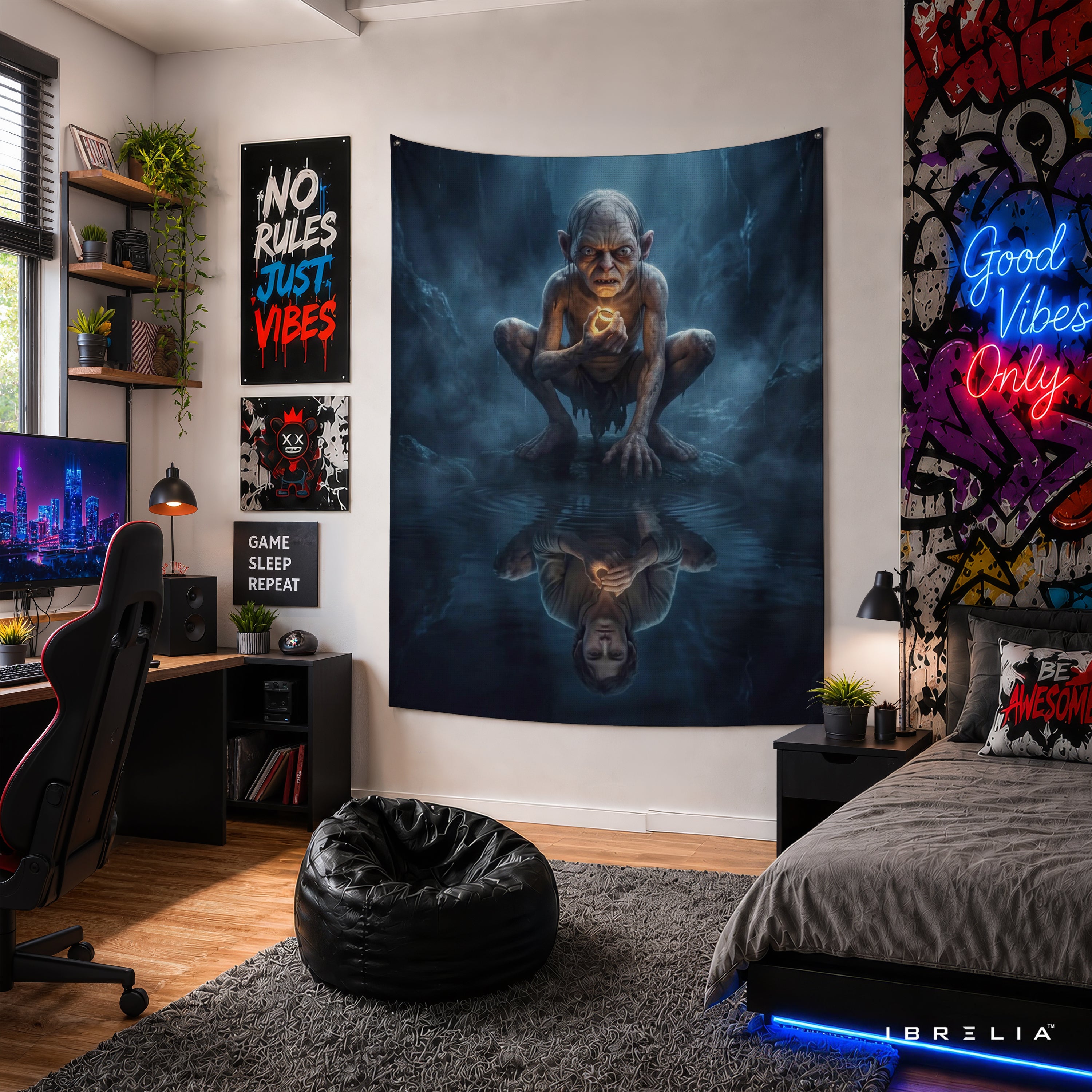 Gollum and the One Ring Wall Tapestry – Lord of the Rings Fantasy Wall Hanging