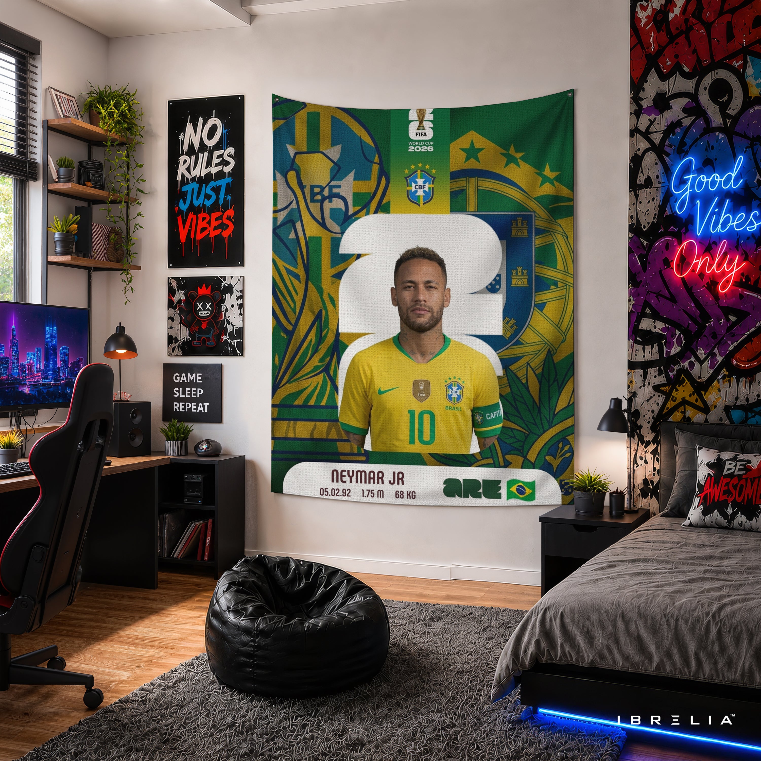 Neymar Jr Brazil Number 10 Wall Tapestry | Premium Heavyweight Jute Fabric Wall Hanging