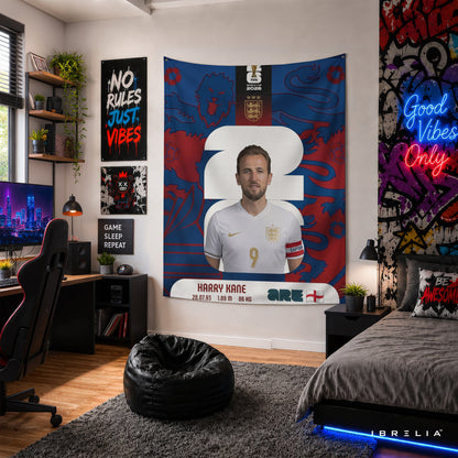 Harry Kane England World Cup 2026 Wall Tapestry | Premium Heavyweight Jute Fabric Wall Hanging