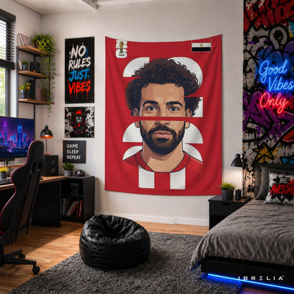 Mohamed Salah Egypt Minimal Portrait Wall Tapestry | Premium Heavyweight Jute Fabric Wall Hanging