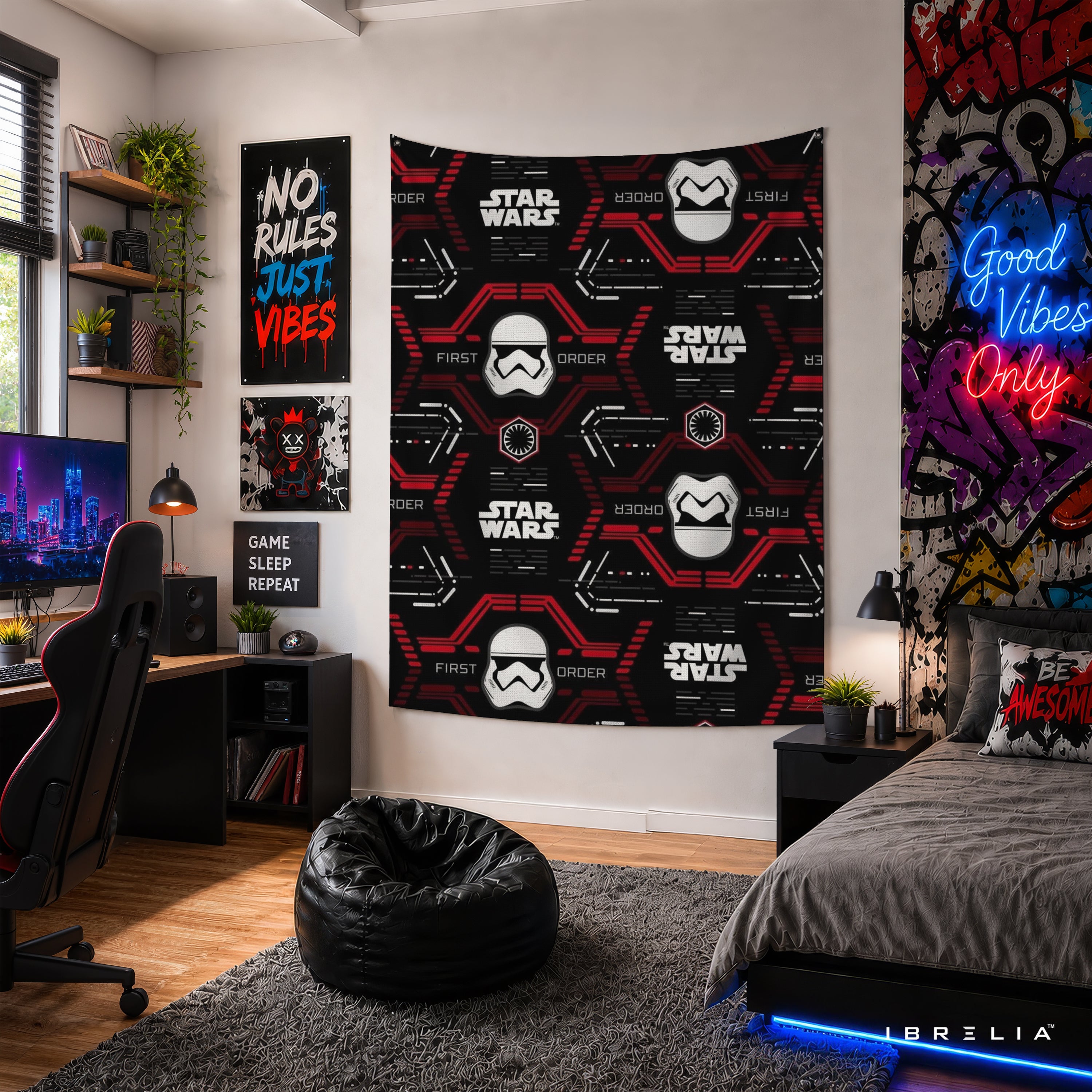 Star Wars First Order Pattern Wall Tapestry – Stormtrooper Helmet Sci-Fi Wall Hanging
