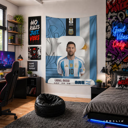 Lionel Messi Argentina World Cup 2026 Wall Tapestry | Premium Heavyweight Jute Fabric Wall Hanging