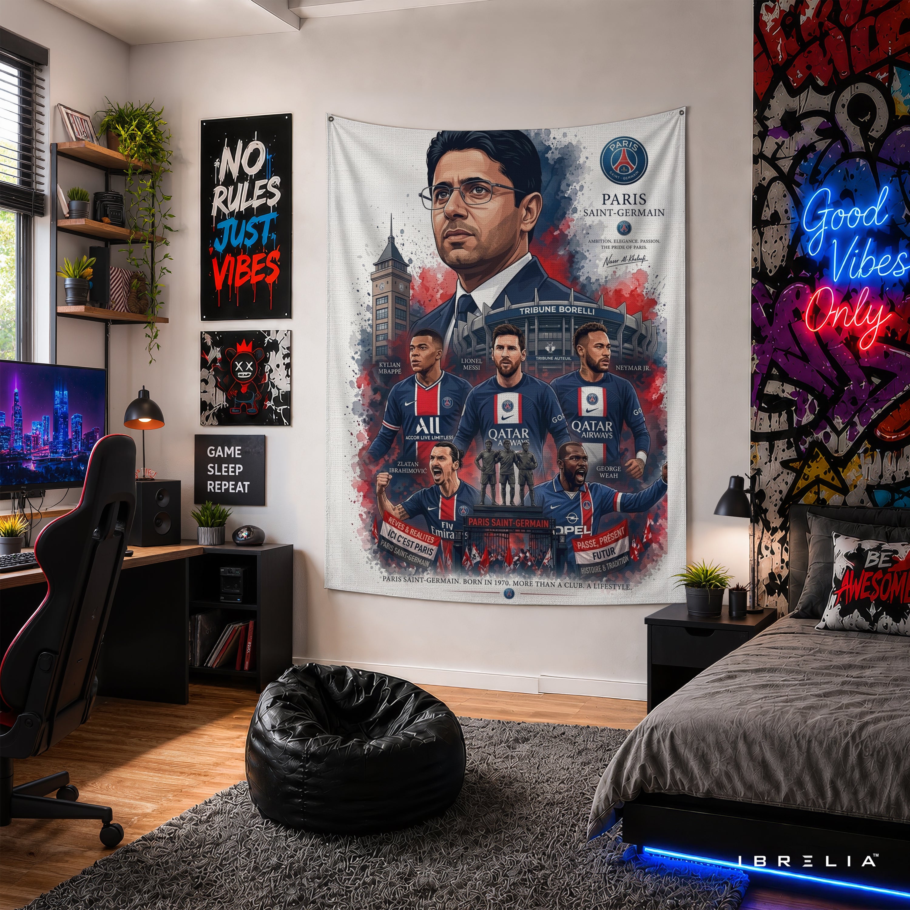 Nasser Al-Khelaifi Paris Saint-Germain Legend Wall Tapestry | Premium Heavyweight Jute Fabric Wall Hanging