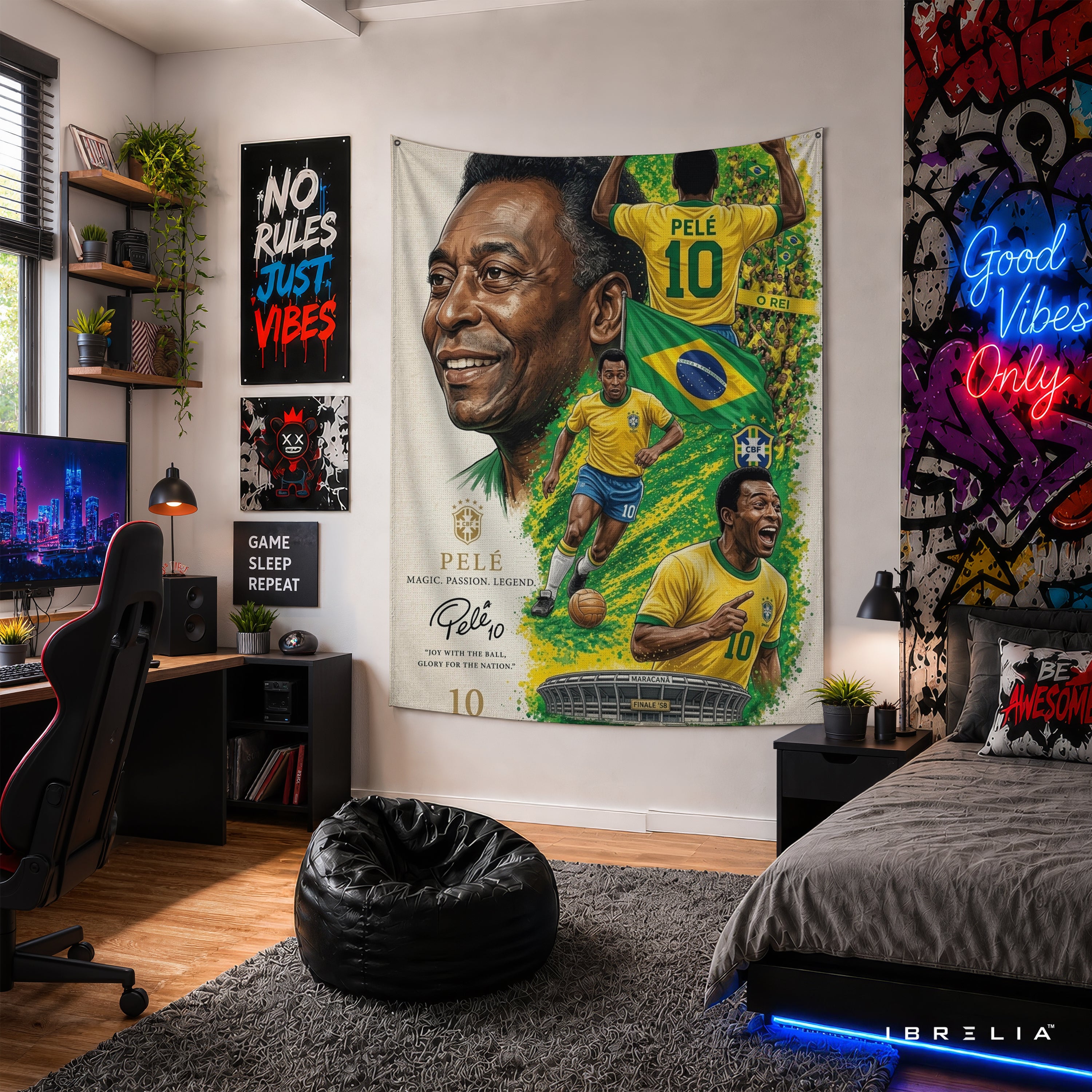 Pelé Brazil Legend Wall Tapestry | Premium Heavyweight Jute Fabric Wall Hanging