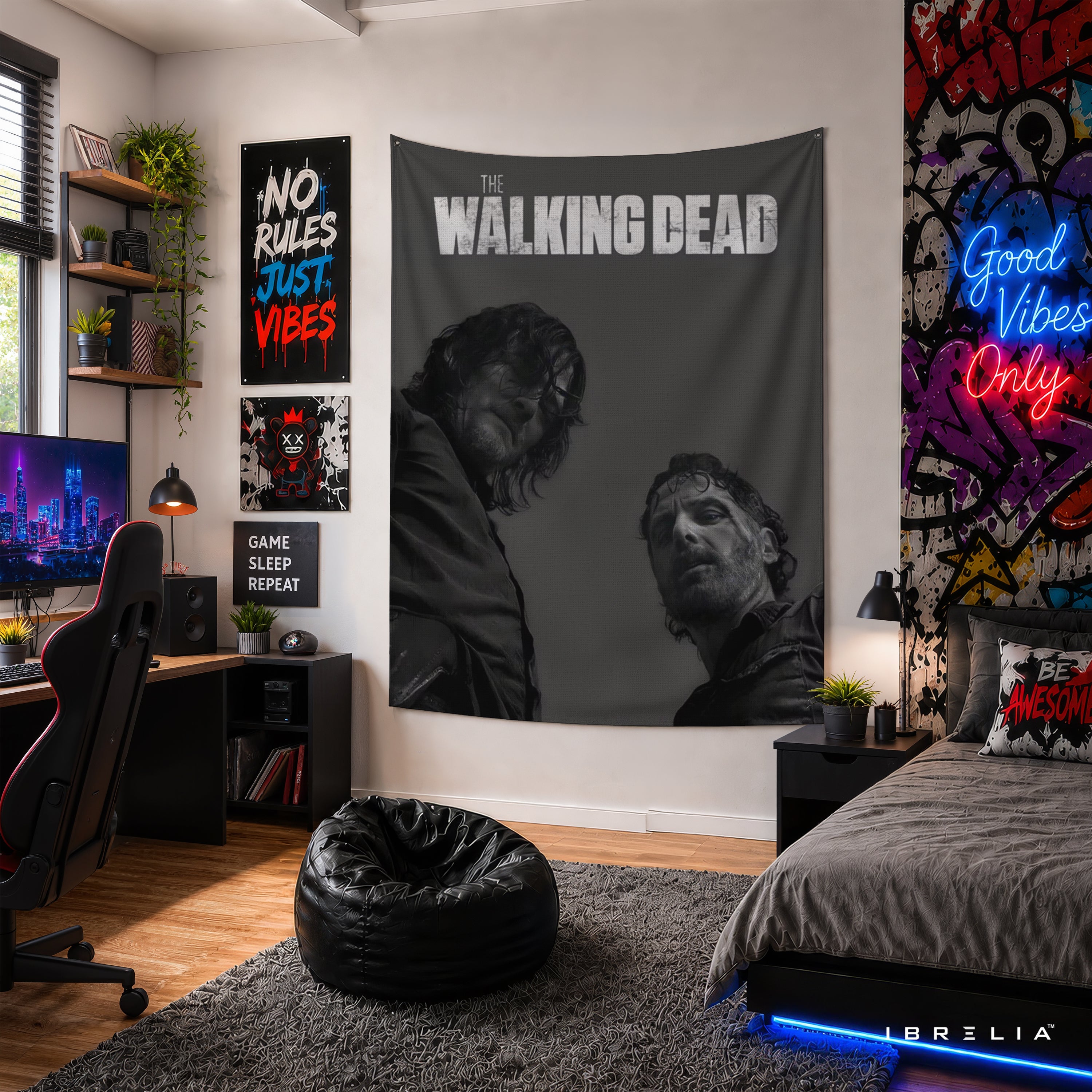 Rick Grimes & Daryl Dixon The Walking Dead Wall Tapestry | Premium Heavyweight Jute Fabric Wall Hanging