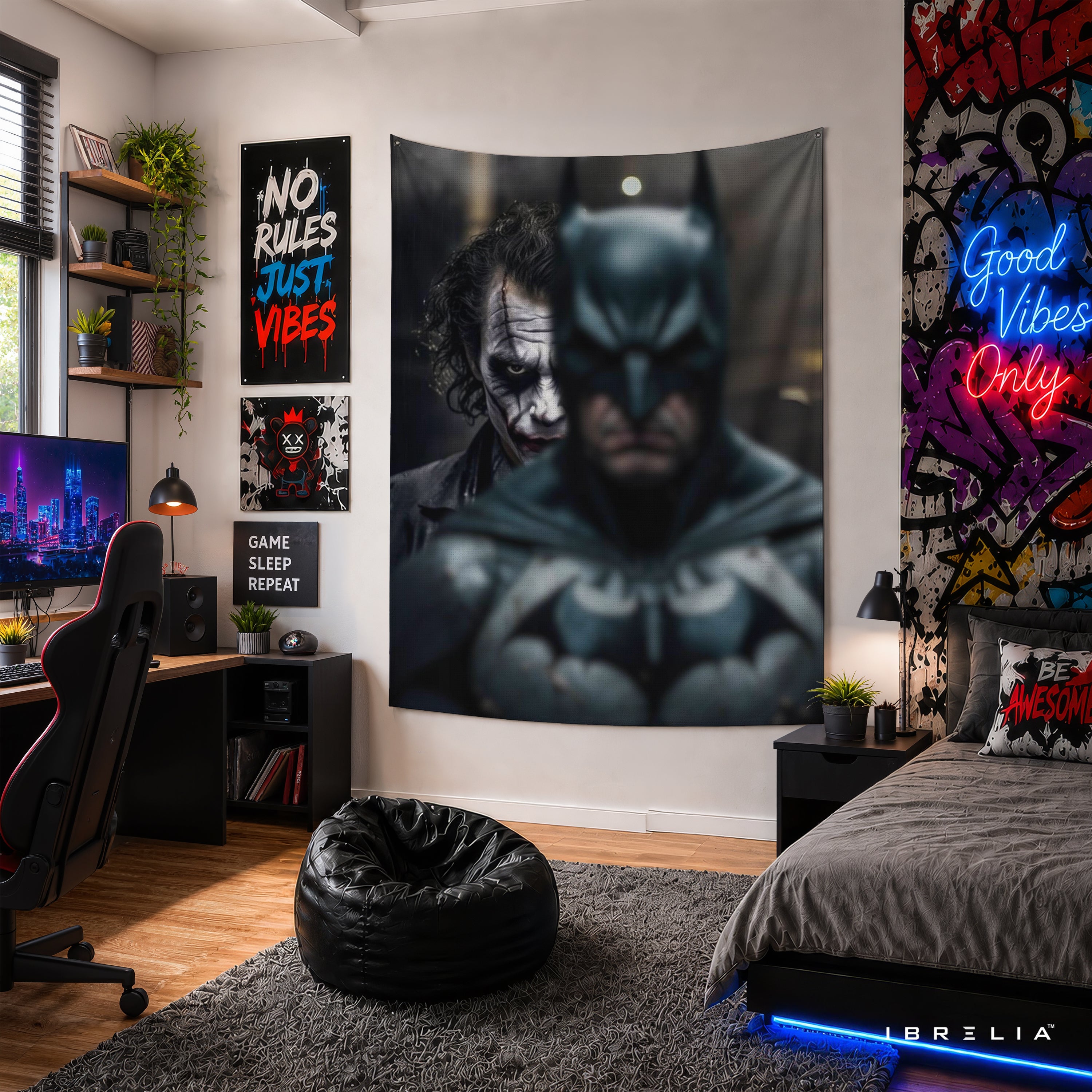 Batman & Joker Dual Portrait Wall Tapestry – Premium Superhero Movie Wall Hanging & Home Decor in Pakistan