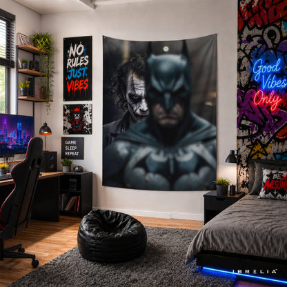 Batman & Joker Dual Portrait Wall Tapestry – Premium Superhero Movie Wall Hanging & Home Decor in Pakistan