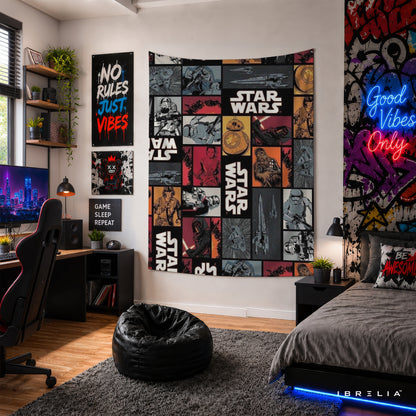 Star Wars Comic Collage Wall Tapestry – Vintage Sci-Fi Character Wall Hanging